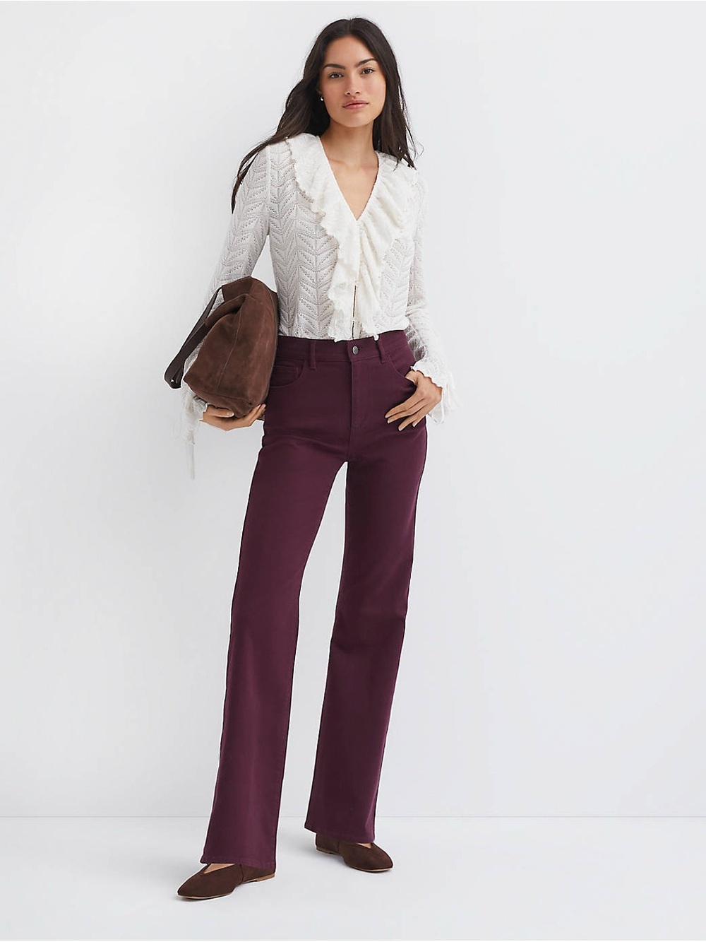 NWT Loft Sutton Ankle Flare Pants in Bi-Stretch- Burgundy